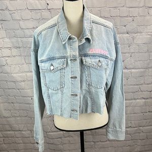 ⭐️Playboy Pacsun colab crop denim jacket pink nwt size M/L